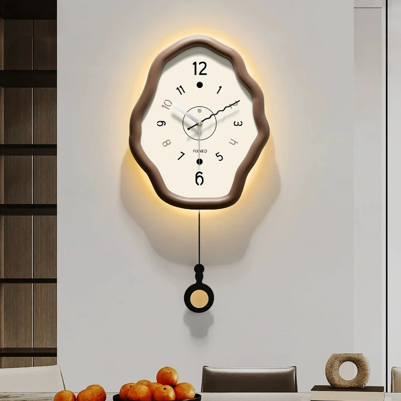 

Modern Minimalist Living Room Sway Wall Clock Restaurant Wooden Digital Clock Kitchen Bedroom LED Mute Hang Clock Room Decor