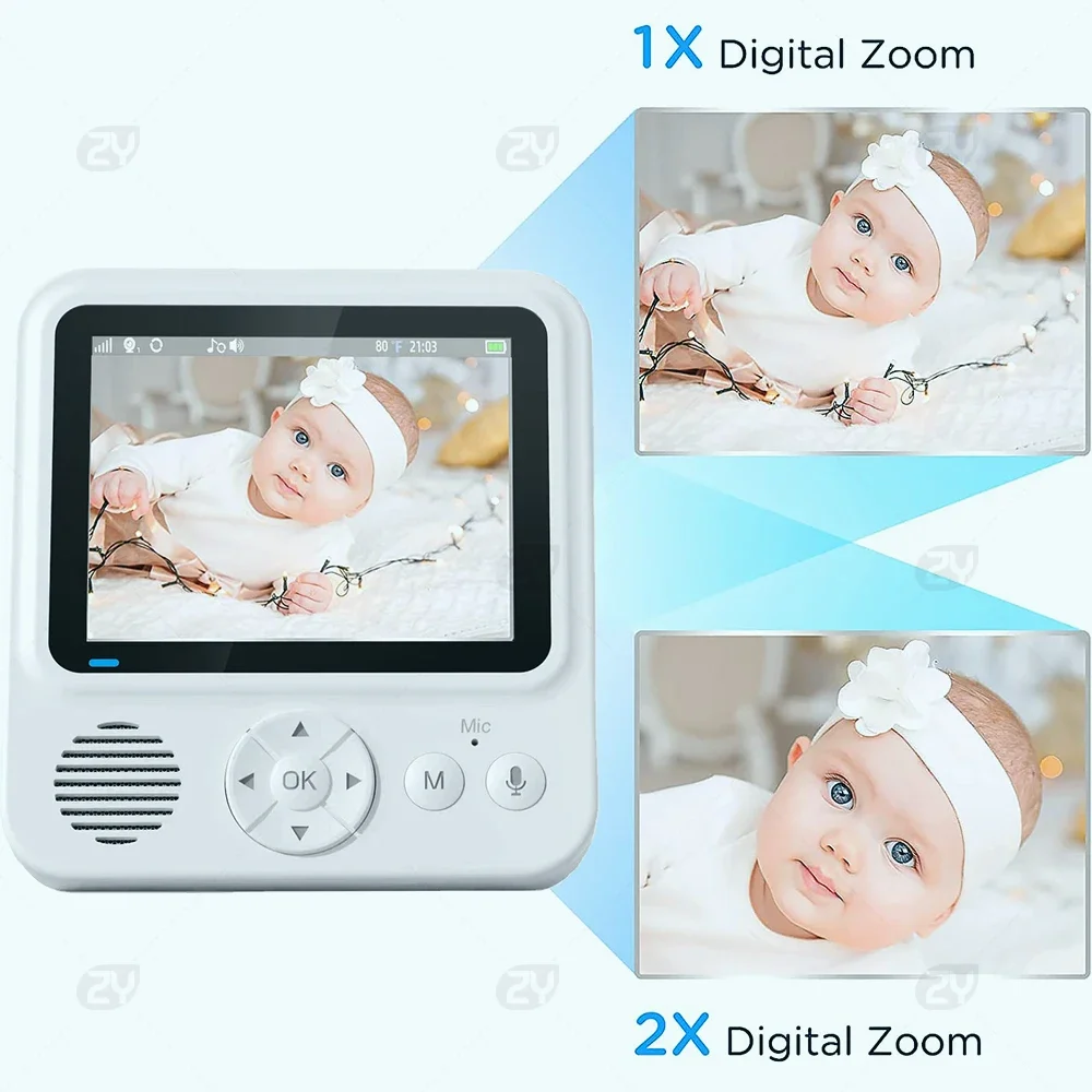 2.8 Inch Video Baby Monitor with Camera and Audio,2X Zoom,IPS Screen,2-Way Talk Night Vision Babysitter No WiFi (Stand included)