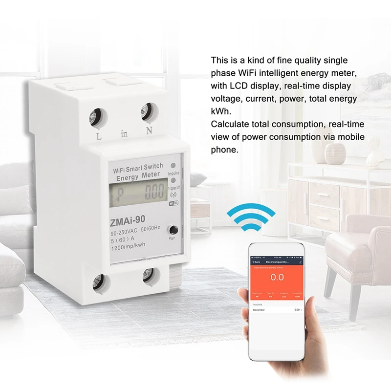 Tuya Wifi Intelligent Energy Meter 2 Phase Din Rail Power Consumption Meter Wattmeter Works With Alexa And Google Home