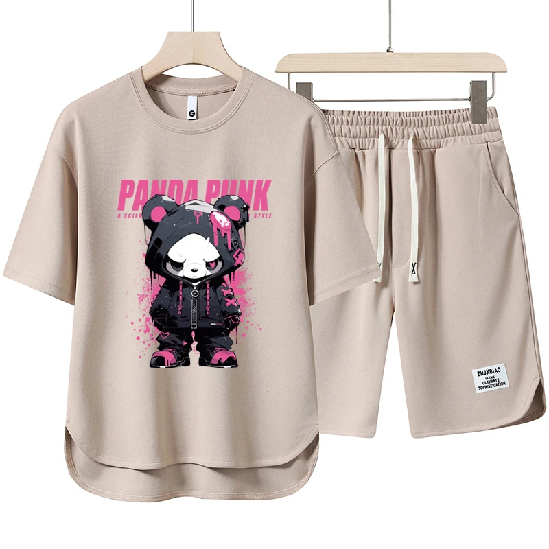 2024 Summer Men's Sets Korean Fashion Harajuku Tracksuit Men 2 Piece Set Casual Short Sleeve T Shirts+Shorts Men Clothing Sets