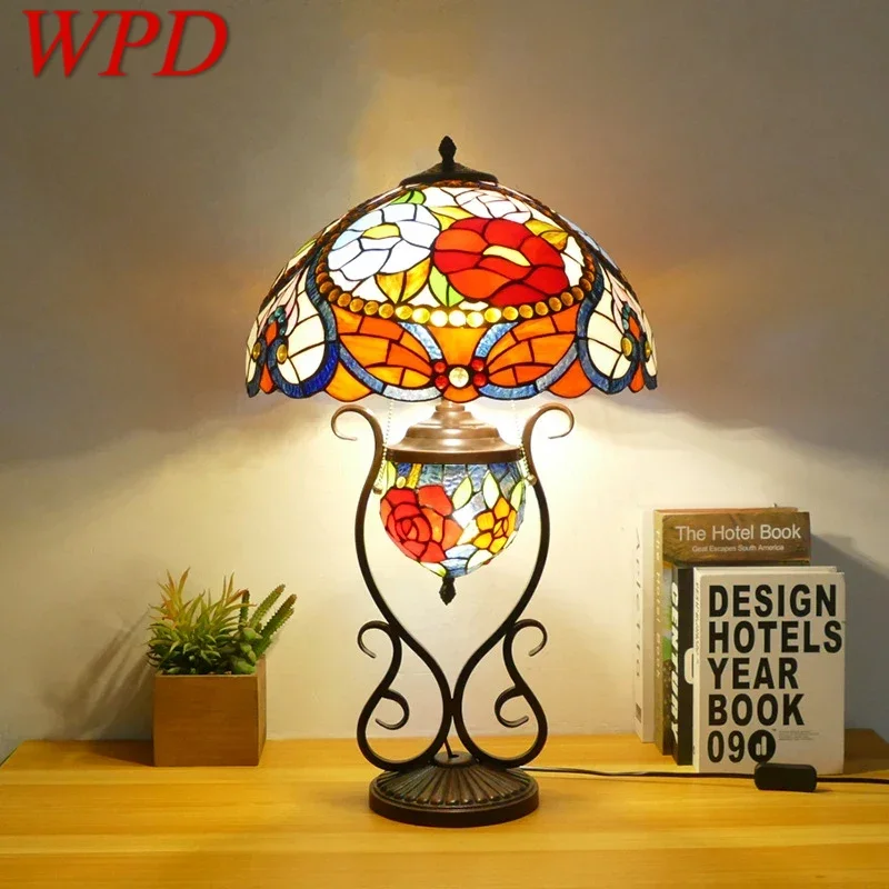 

WPD Tiffany Table Lamp American Retro Living Room Bedroom Lamp Luxurious Villa Hotel Stained Glass Desk Lamp