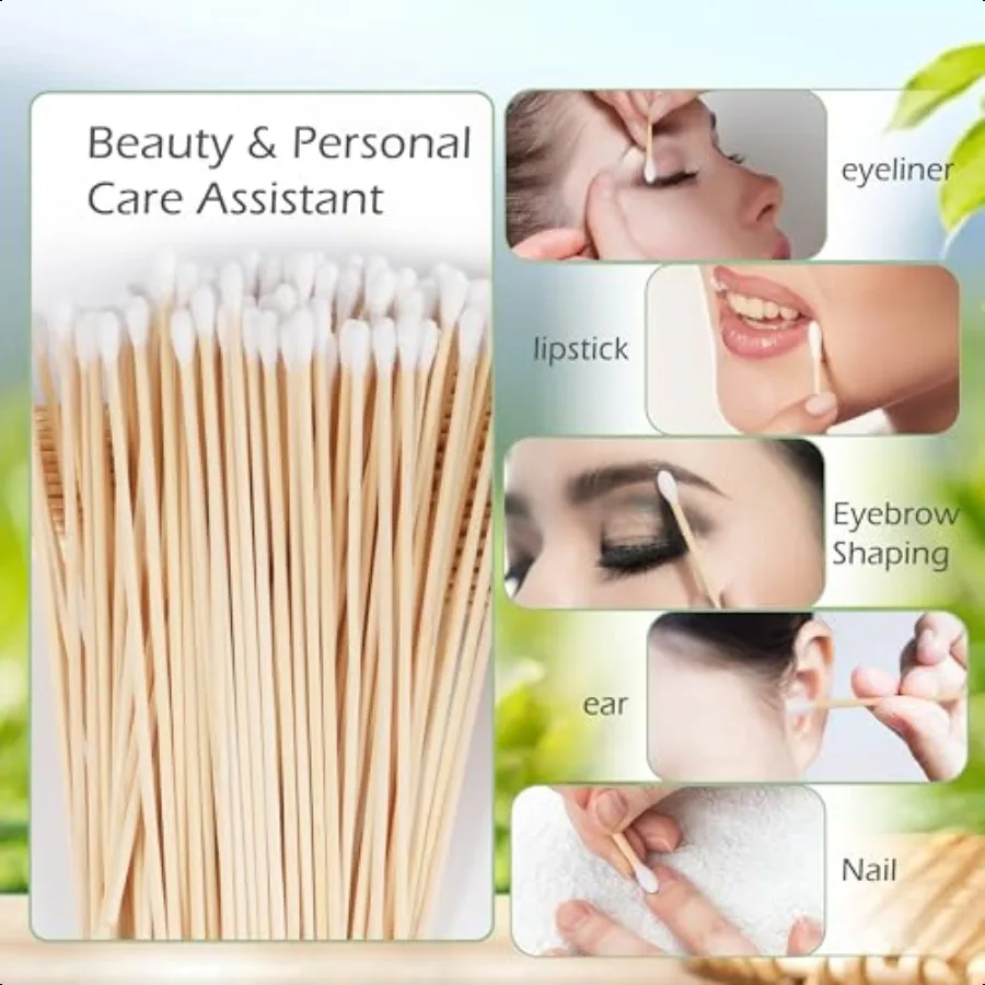 Coton-tige de 6 pouces de Long avec manche en bois, 400 pièces, pointes Q longues très absorbantes pour le maquillage et les soins des animaux de compagnie, nettoyage des pistolets non pelucheux S