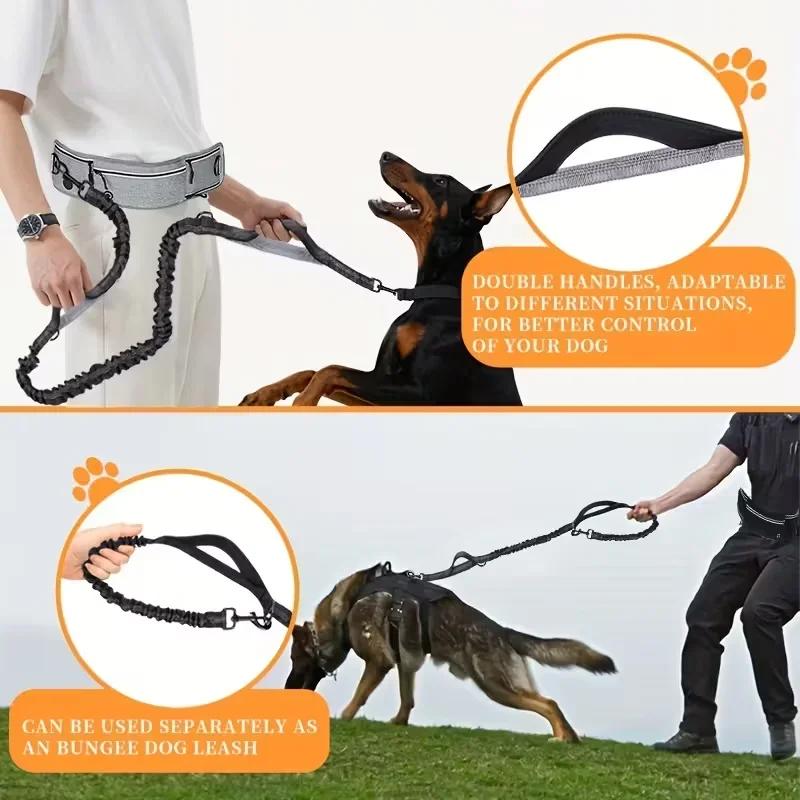 

Retractable Bungee Dog Leash with Running Waist Bag Hands-Free Leash Reflective Adjustable for Jogging Walking