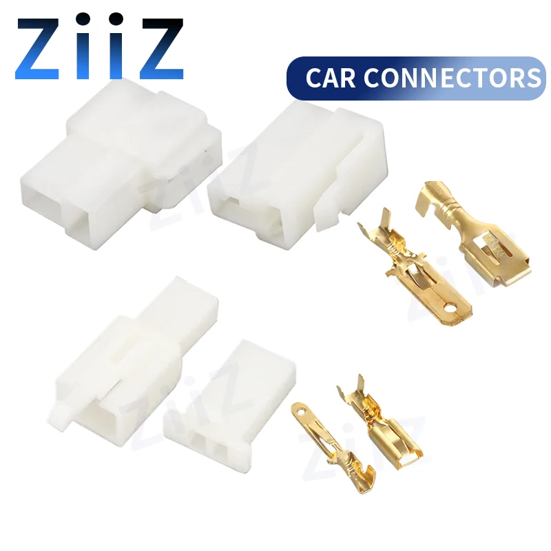 6.3mm 2.8mm 2Pin Automotive Electrical Connector Cable Terminal Plug Kits Motorcycle For Ebike Car Terminal ZiiZ gold/silver