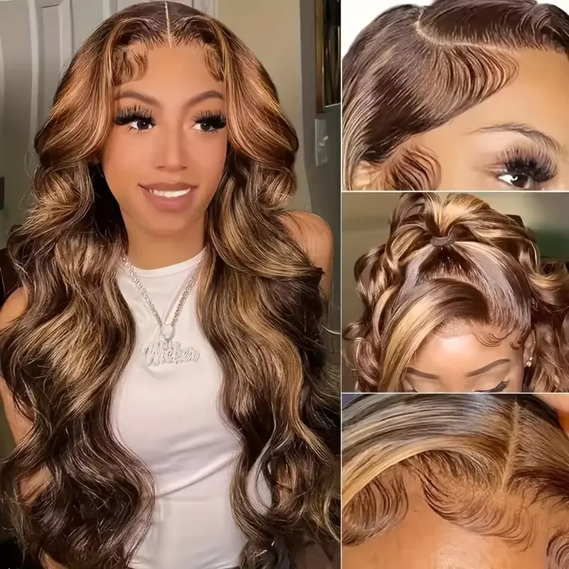 

13x4 13x6 HD Lace Frontal Colored 42 Inch Human wigs 4/27 Highlight Honey Blonde Lace Front Wigs Human Hair Body Wave