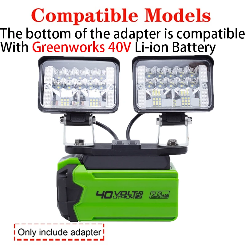 Cordless Portable LED Work Light for Greenworks 40V Li-ion Battery Actual Power 24W Compatible with Greenworks 40V Battery Serie