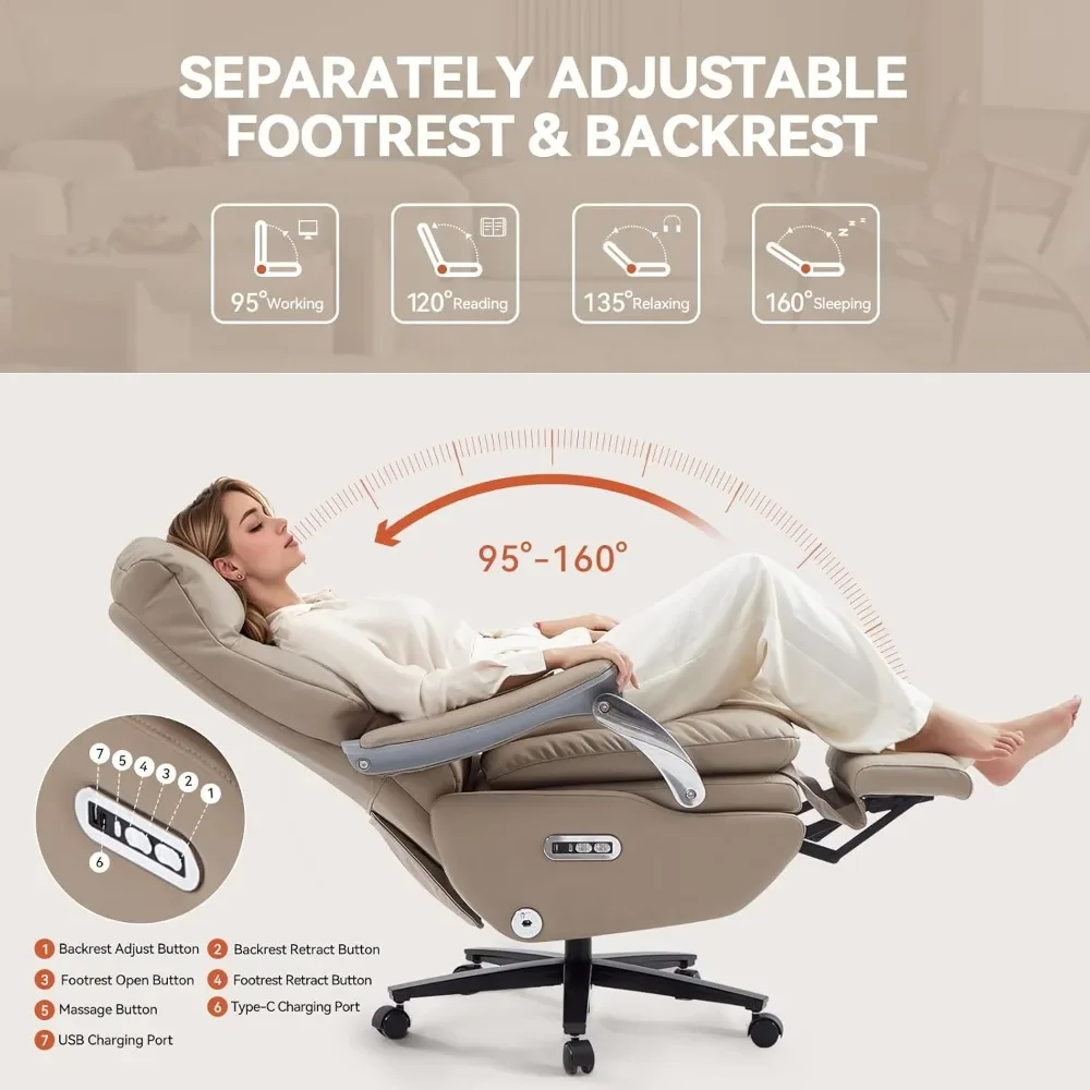 Silla de oficina ejecutiva ergonómica con reposapiés, función de masaje reclinable eléctrica de cuero sostenible para el hogar y la Oficina grande y