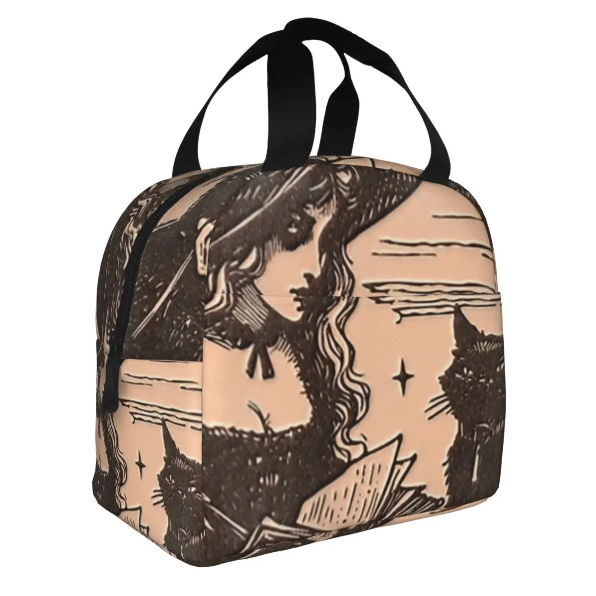 Witch Smile Bats Halloween Goth Occult Witch Portable Lunch Boxes Women Leakproof Thermal Cooler Food Insulated Lunch Bag