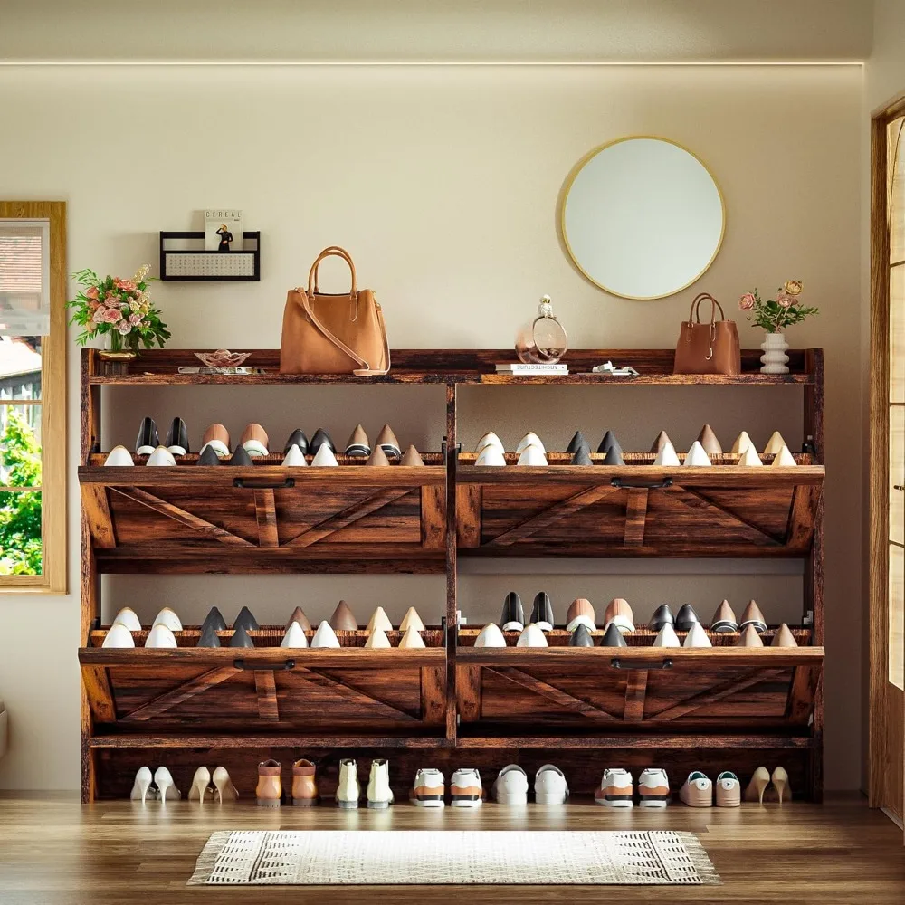 خزانة تخزين أحذية معدنية قائمة بذاتها بأربعة أدراج، رف أحذية نحيف على طراز المزرعة