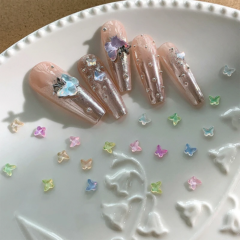 سحر الفن الشفق ، اكسسوارات كاواي ، مصغرة 3D ، أحجار الأظافر ، ديكورات ديي ، 10 فراشة راين