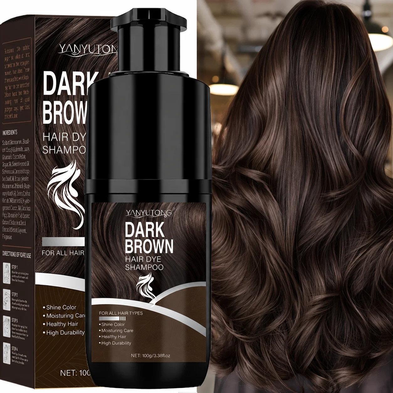 Natürliches Haarfärbeshampoo, Pflanzenpigmente, langanhaltend, sanft und hautfreundlich, semi-permanentes Färbeset, sofortige Abdeckung von grauem Haar. – Detail 3