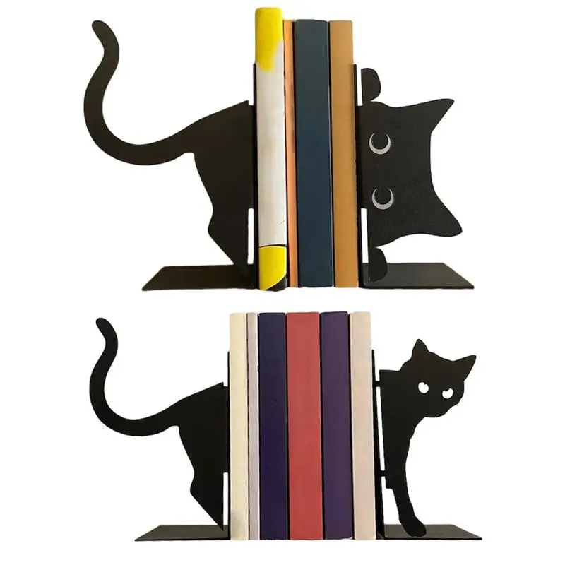 Imagem -02 - Cute Cat Metal Bookends Book Holders para Prateleiras Book Ends Quarto Biblioteca Escritório Escola Desktop Organizer Presente