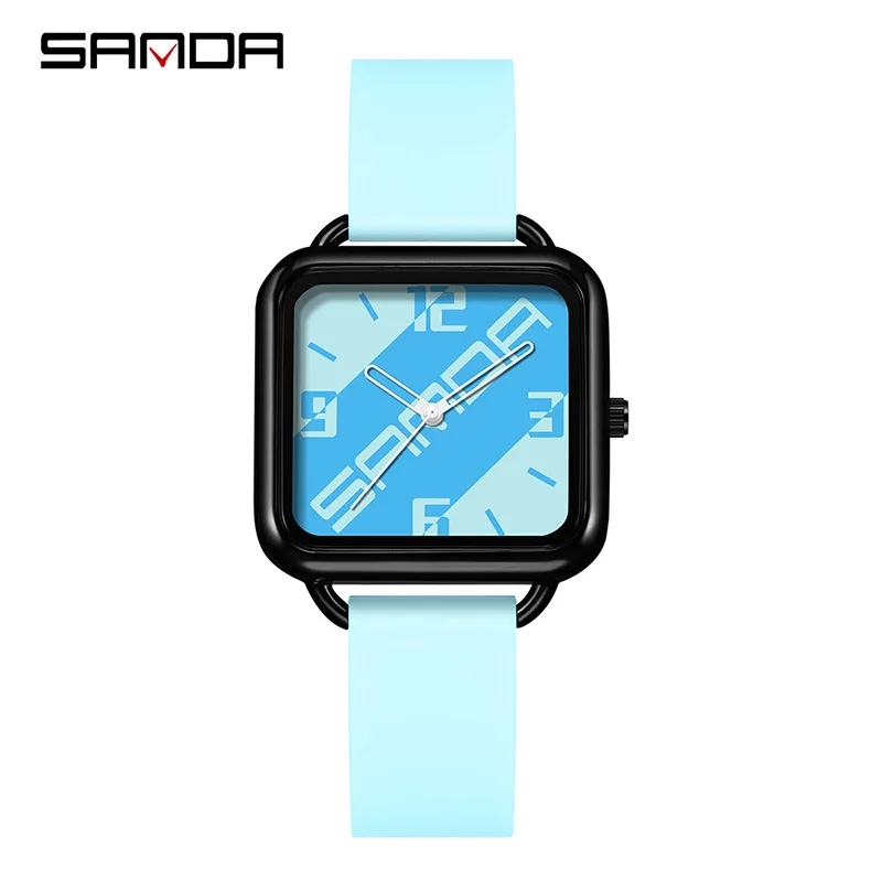 SANDA Vierkant Trendy studentenhorloge Mode Casual sporthorloge voor heren en dames Eenvoudig trendy waterdicht wijzer quartz horloge