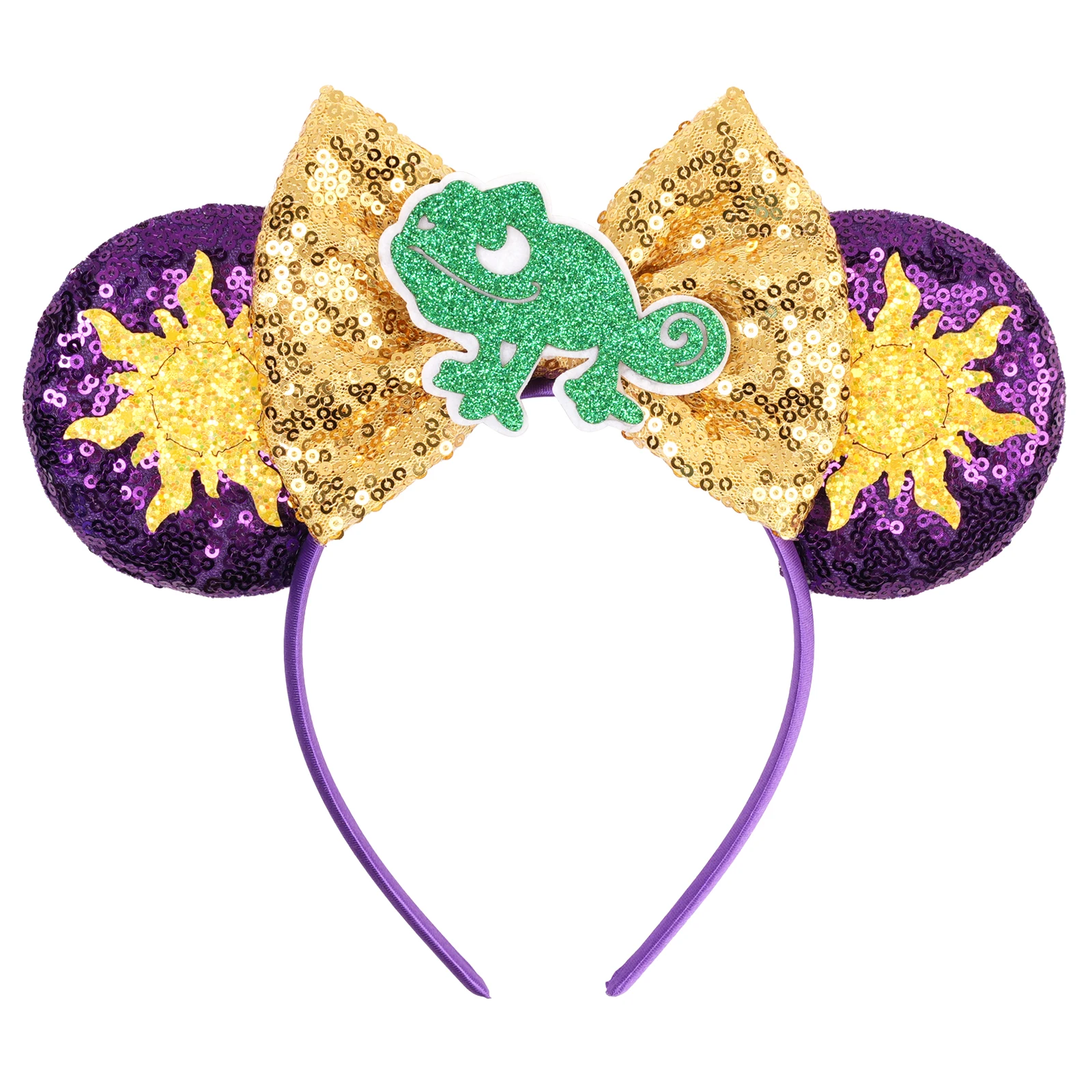 Disney Mickey Mouse Rapunzel Hair Accessories Women Sun Flower Ears Headbands Sequins Bow Chameleon Hairbands Tangled Headwear - view 3
