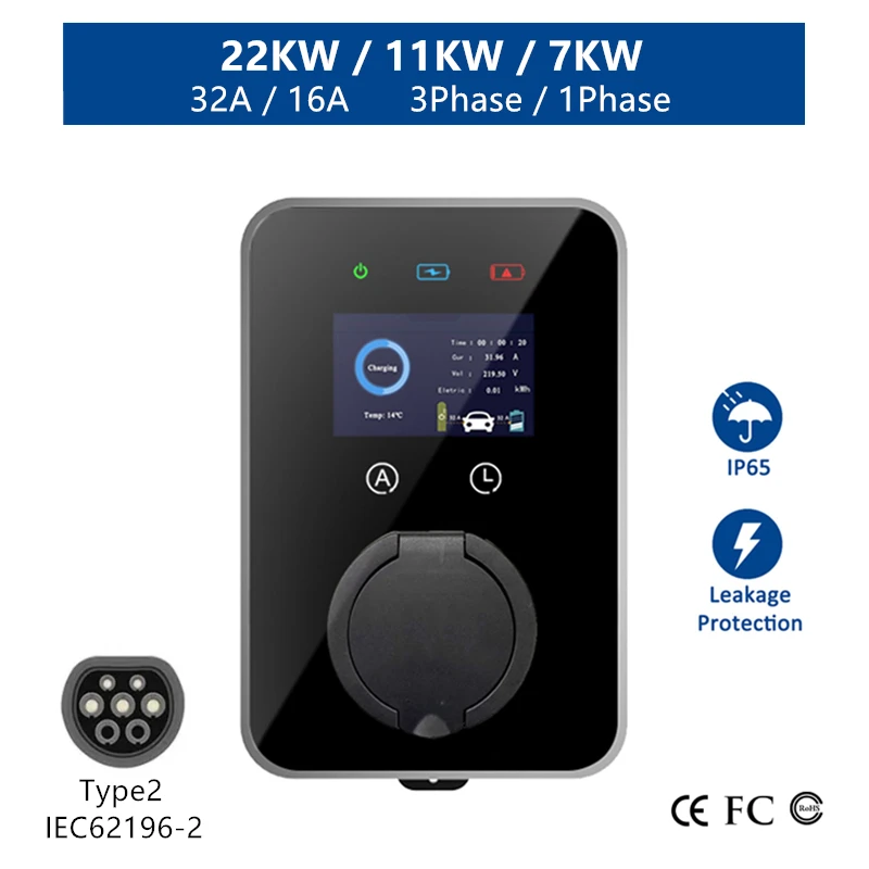 EV 충전기 타입 2 EVSE 월박스, 전기차 자동차용 앱 제어, 3 상 IEC62196-2 어댑터, 32A, 7KW, 22KW, 16A, 11KW, 신제품