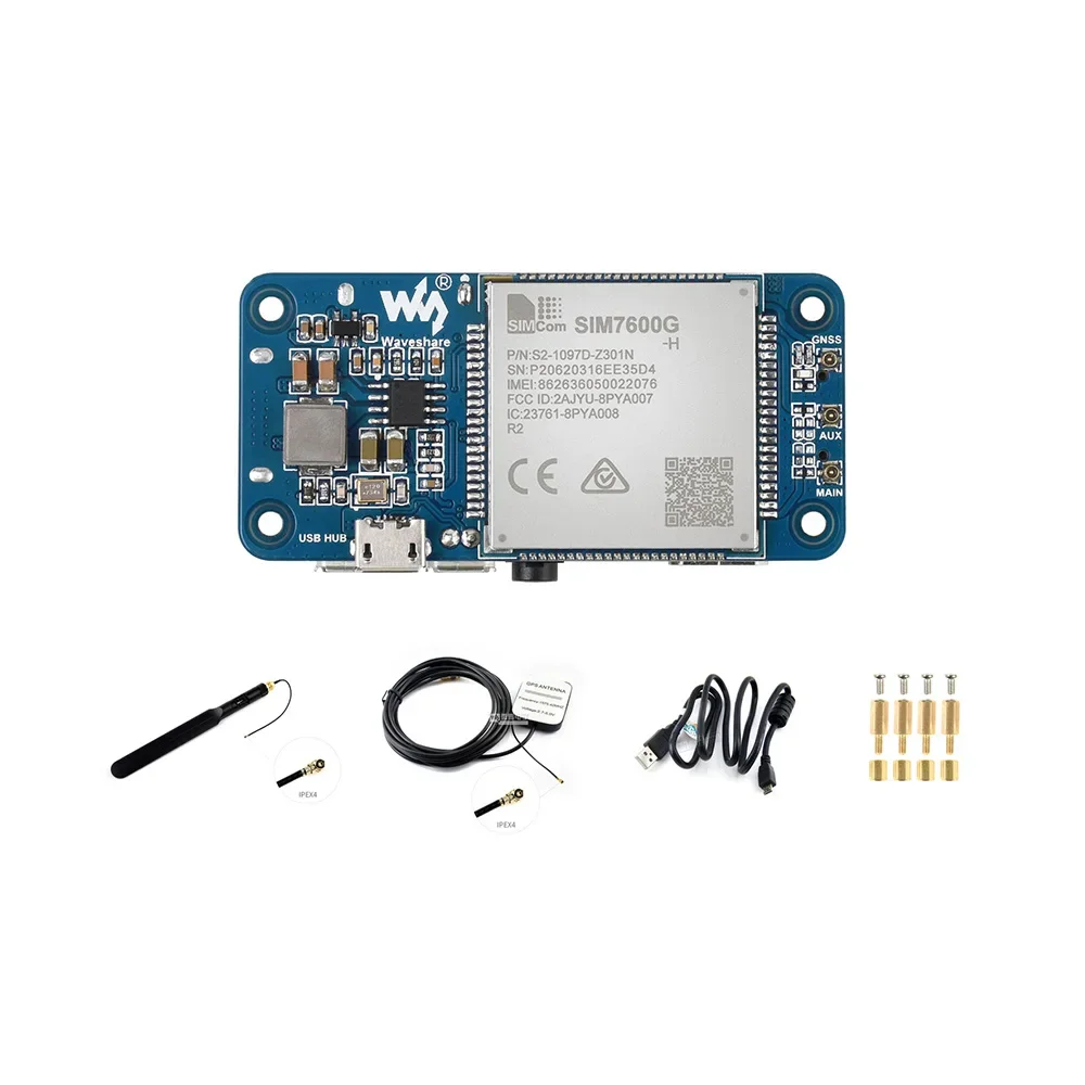 2025SIM7600G-H 4G HAT (B) لـ Raspberry Pi 4 3 Zero LTE Cat-4 4G 3G 2G يدعم GNSS لتحديد المواقع العالمي عبر Micro USB Pogo P