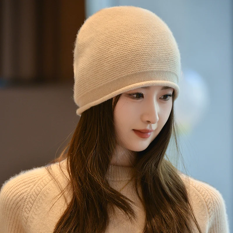 

Autumn Winter High Quality Women Cashmere Hat Soft Warm Knitted Skullies Beanies Cap New Female Casual Solid Hollow Out Caps