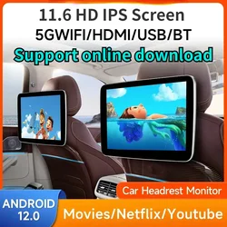 11.6''/10.1'' Android 12 2G+32G Car Headrest Monitor IPS TV Display With RCA AV Wifi Mirroring Car Rear Seat Screen Video Player