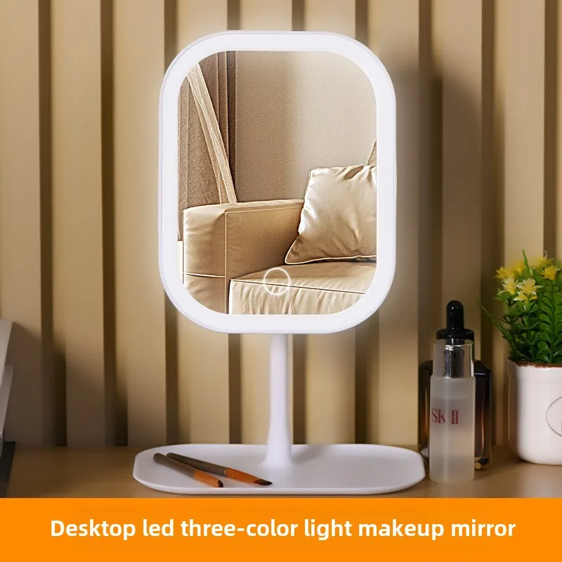 LED Vanity Mirror Intelligent Adjustable Three-color Light Vanity Mirror Desktop Fill Light Mirror One Touch Charging Model