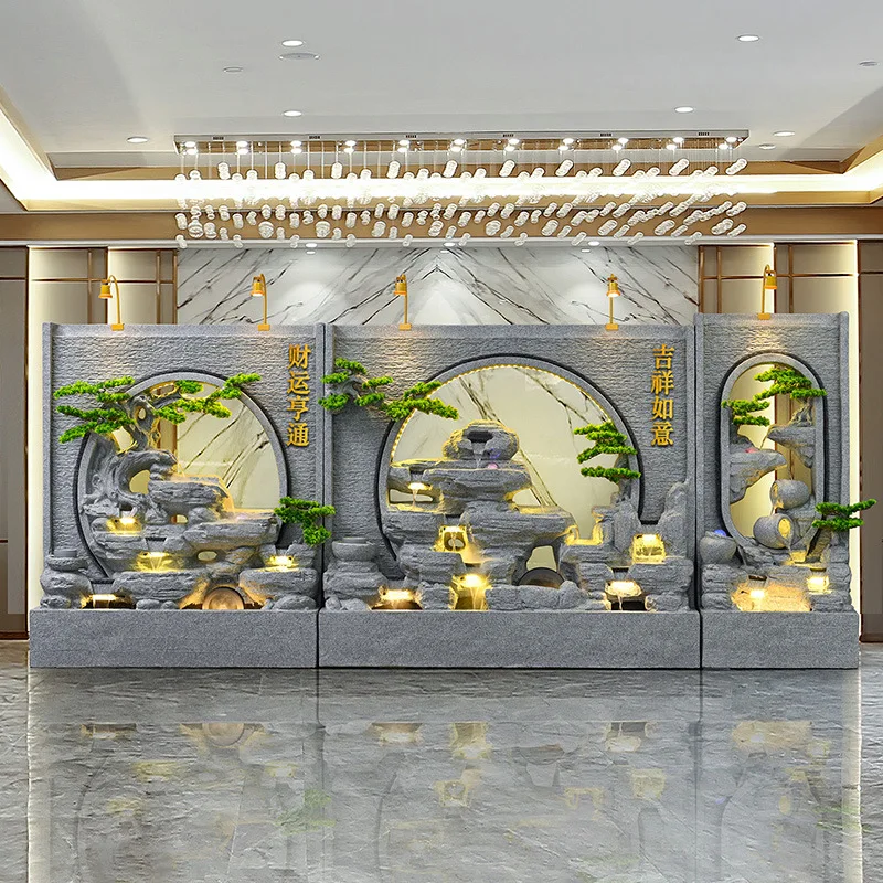 Outdoor courtyard company hotel water curtain wall rockery running water fountain screen ornament