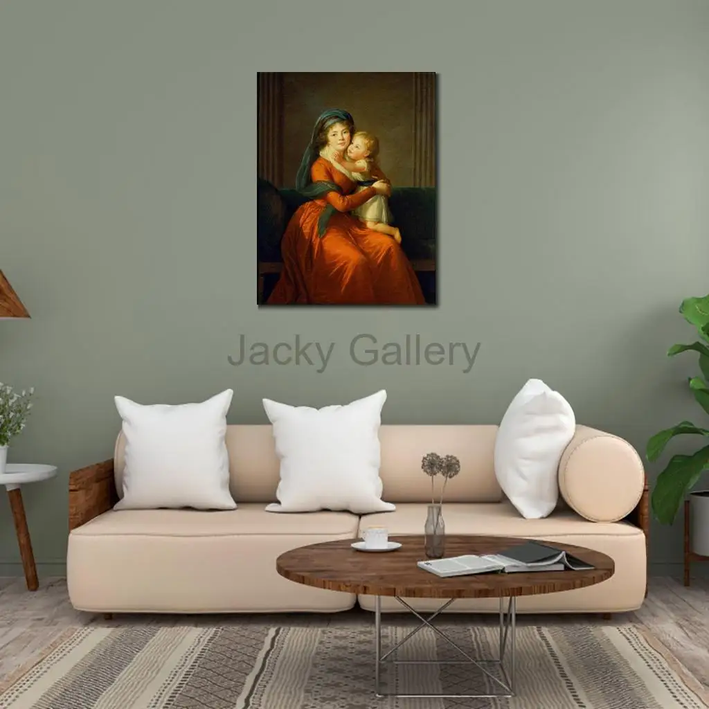 Elisabeth Vigee Lebrun Portrait Painting Princess and Her Son Hand Painted Mother and Child Canvas Art for Nursery Room Decor