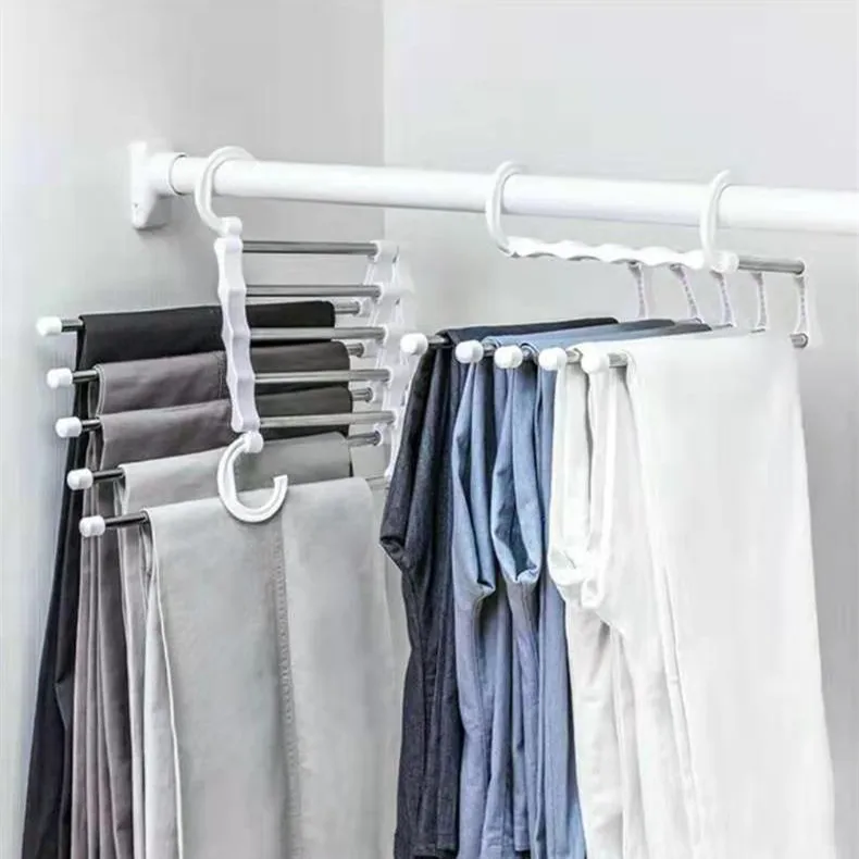 5 in 1 Trouser Rack Hangers Stainless Steel Folding Pant Rack Tie Hanger Shelves Bedroom Closet Organizer Wardrobe Storage