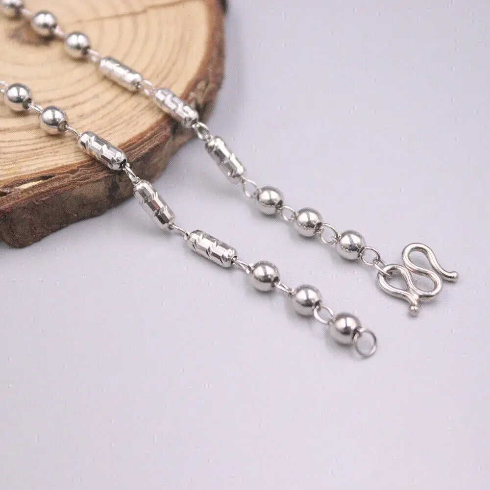 

Real 925 Sterling Silver Necklace 3.0mm Tubel With Bead Link Chain 17.7"L 10-11g