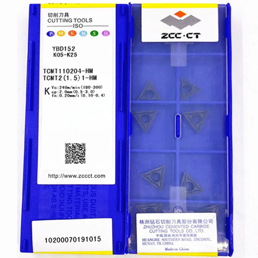 TCMT110204-HM-insertos de carburo CNC para hierro fundido, caja de 10 unids/lote, YBD152/TCMT110208-HM YBD152 TCMT21.51 TCMT21.52 TCMT11 ZCC.CT