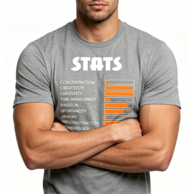 Fun Stats Trait Chart Tee For Men 100% Soft Cotton Short Sleeve Personality Attribute Graphic Shirts