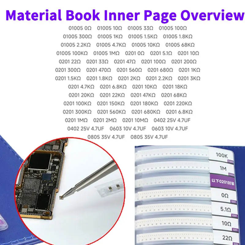 

LB TOOL Книга по ремонту телефонов, набор образцов резисторов и конденсаторов для инженеров и студенческих инструментов