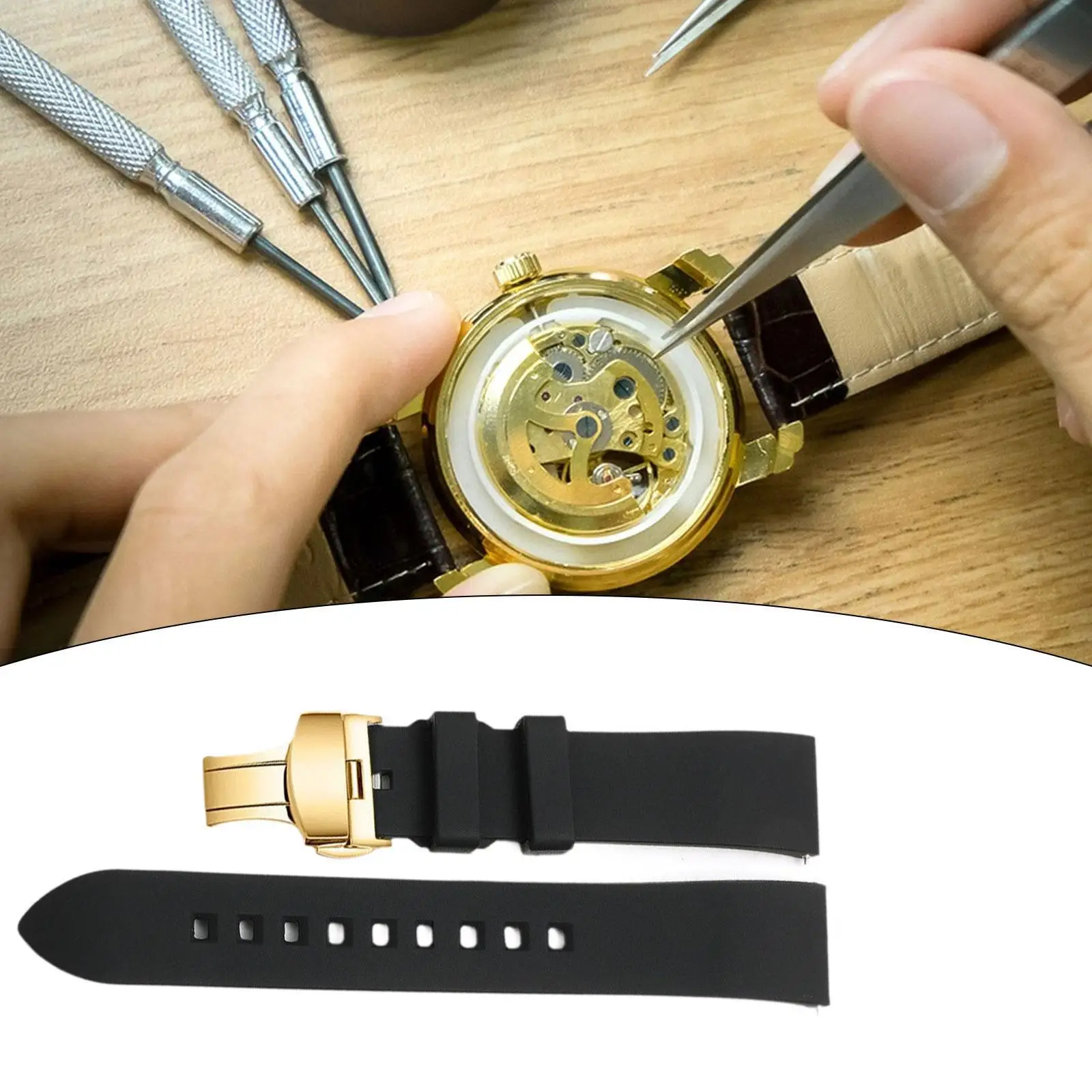 Silicone Watch Strap Butterfly Clasp Waterproof Sports Strap Replacement Strap