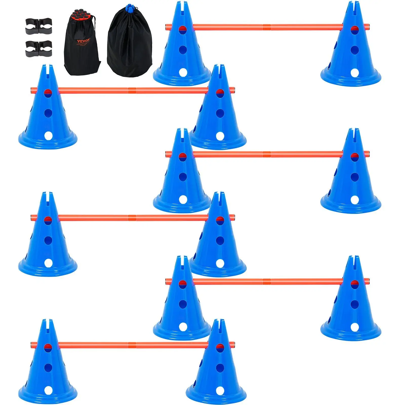 Dog Agility Hurdle Cone Set 6 PCS Kit-12 xCones 6 xAgility Rods with Bag