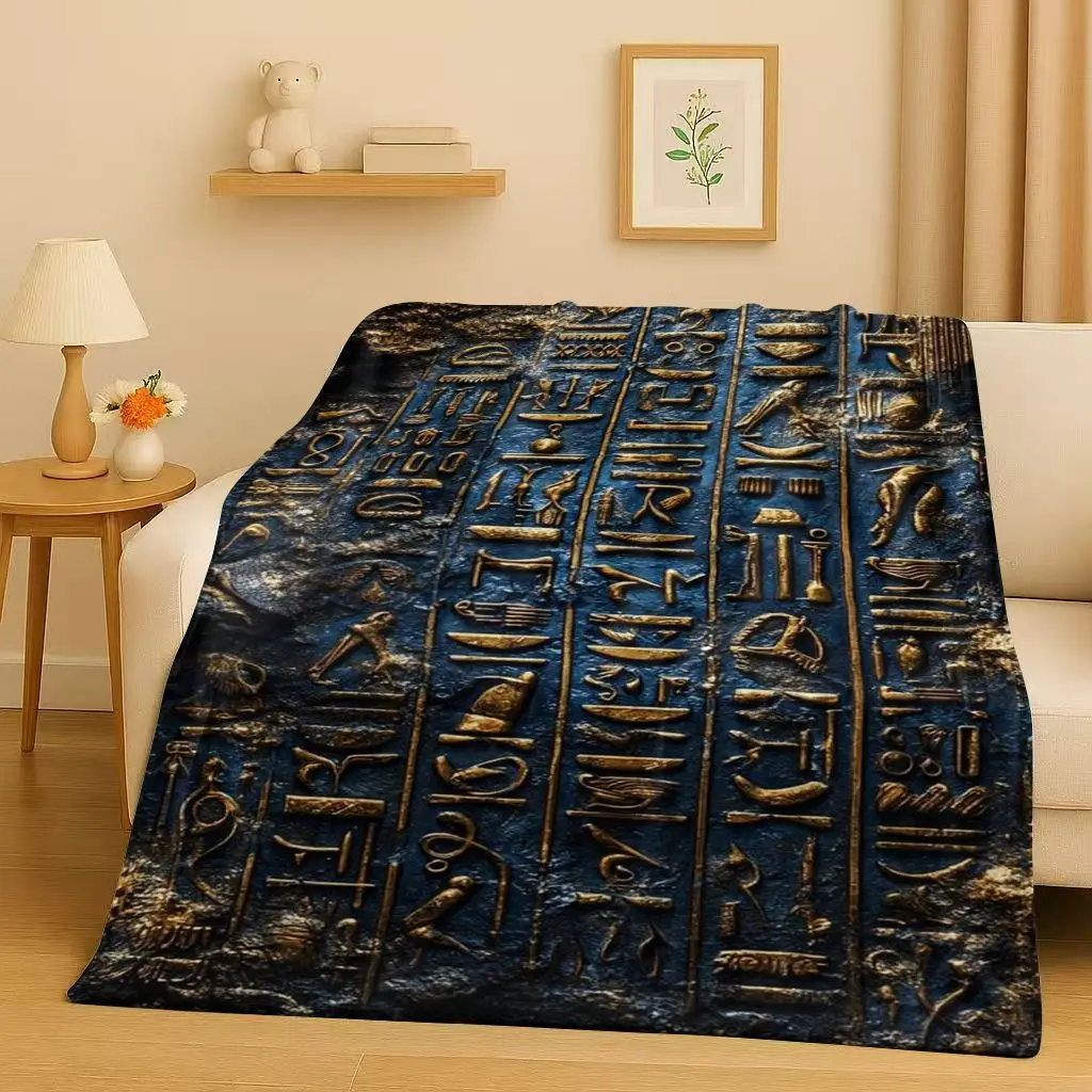 Ancient Egypt Pictographic Eye of Horus Flannel Blanket,Ultra Soft Warm Plush Throw for Home Bedroom Bed Sofa Cover Office Gift