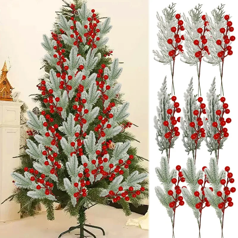 20/1 مجموعات ندفة الثلج الصنوبر الأحمر هولي بيري فرع DIY بها بنفسك عيد الميلاد إكليل تشكيلة زهور مزيج حفلة المنزل منضدية الديكور #2
