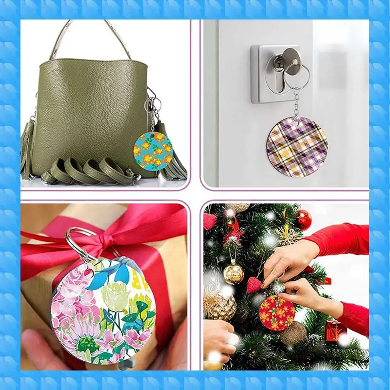 

ETRT 720 Pieces Sublimation Blanks Keychain Set Round Key Rings Sublimation Ornament Blanks Heat Transfer Keychain Tassels
