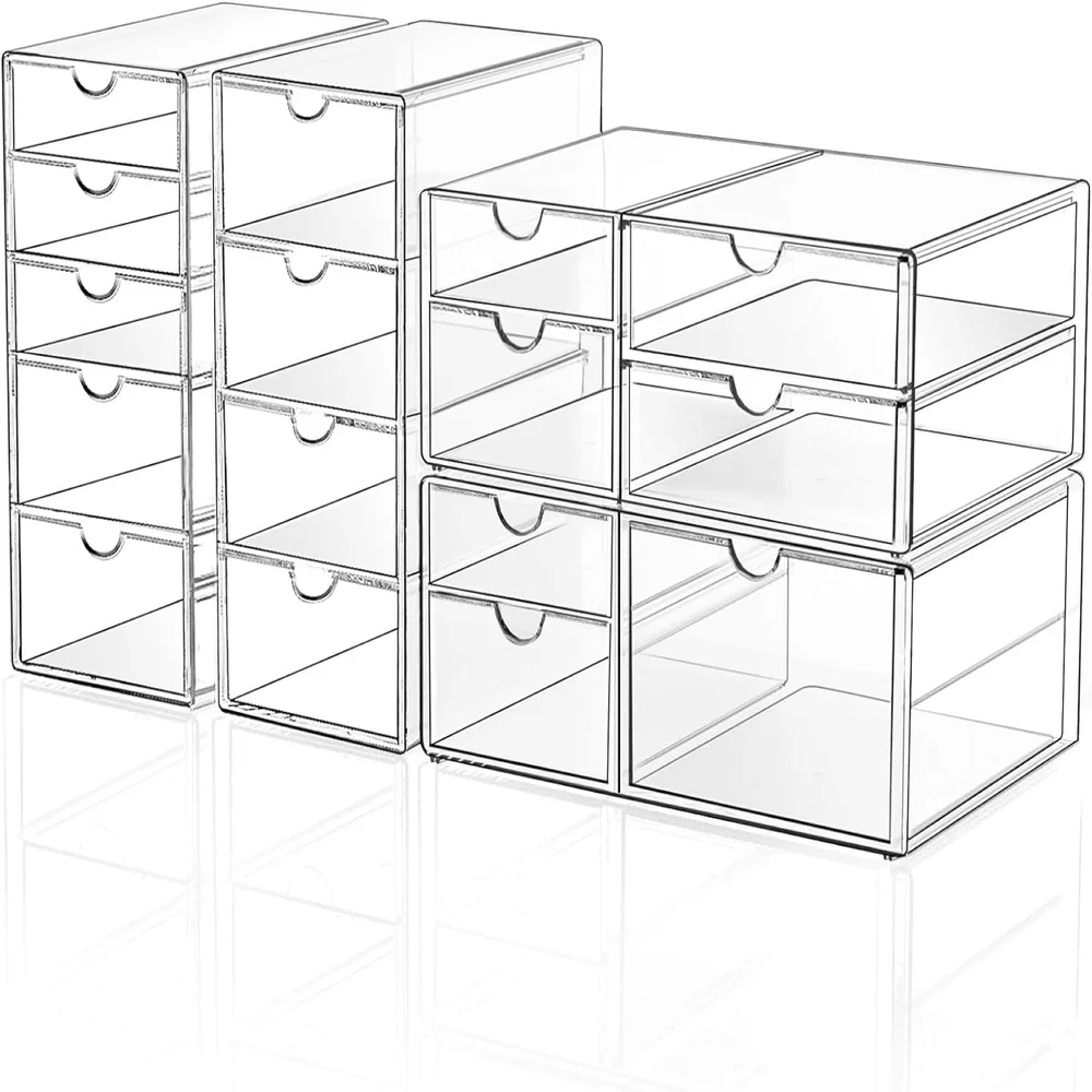 

Органайзер для косметики с 16 ящиками, 4 комплекта акриловых органайзеров для офисного стола и хранения, пылезащитный органайзер для ящиков