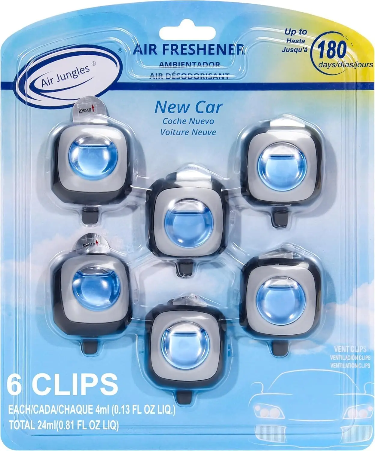 

Long Lasting Car Air Freshener Vent Clip, 6 Pack Natural Essential Oil, Up to 180 Days Freshness, Odor Eliminator for Men & Women, 4ml Each