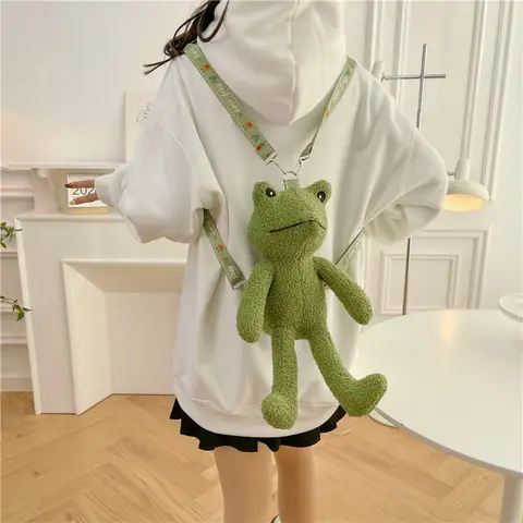 Women Cute Plush Frog Backpack Girl Funny Cartoon School Bag Small Shoulder Bag