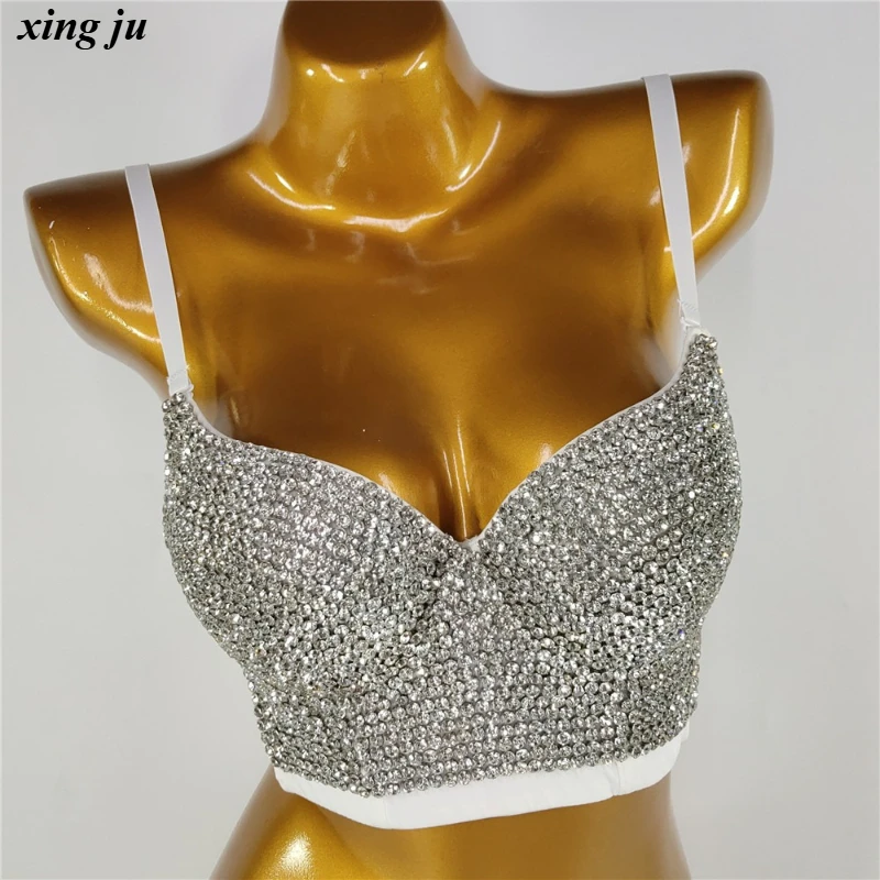 شينغ جو حفلة أنثى الهيب هوب حجر الراين عارية الذراعين سترة قصيرة المرأة ملابس رقص الجاز مثير فتاة ساخنة الرسن القمم المغني المرحلة ارتداء #4