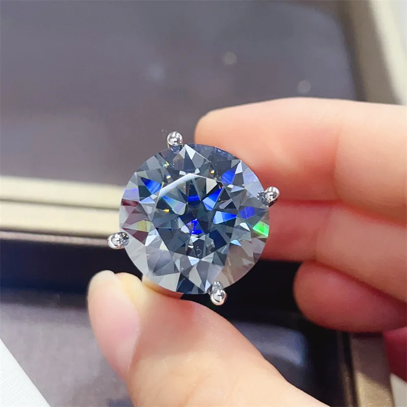 20 Carat Blue Black Moissanite Rings High End s925 Silver Big Moissanita Lab Diamond Gemstone Ring Plate 18k White Gold Jewelry