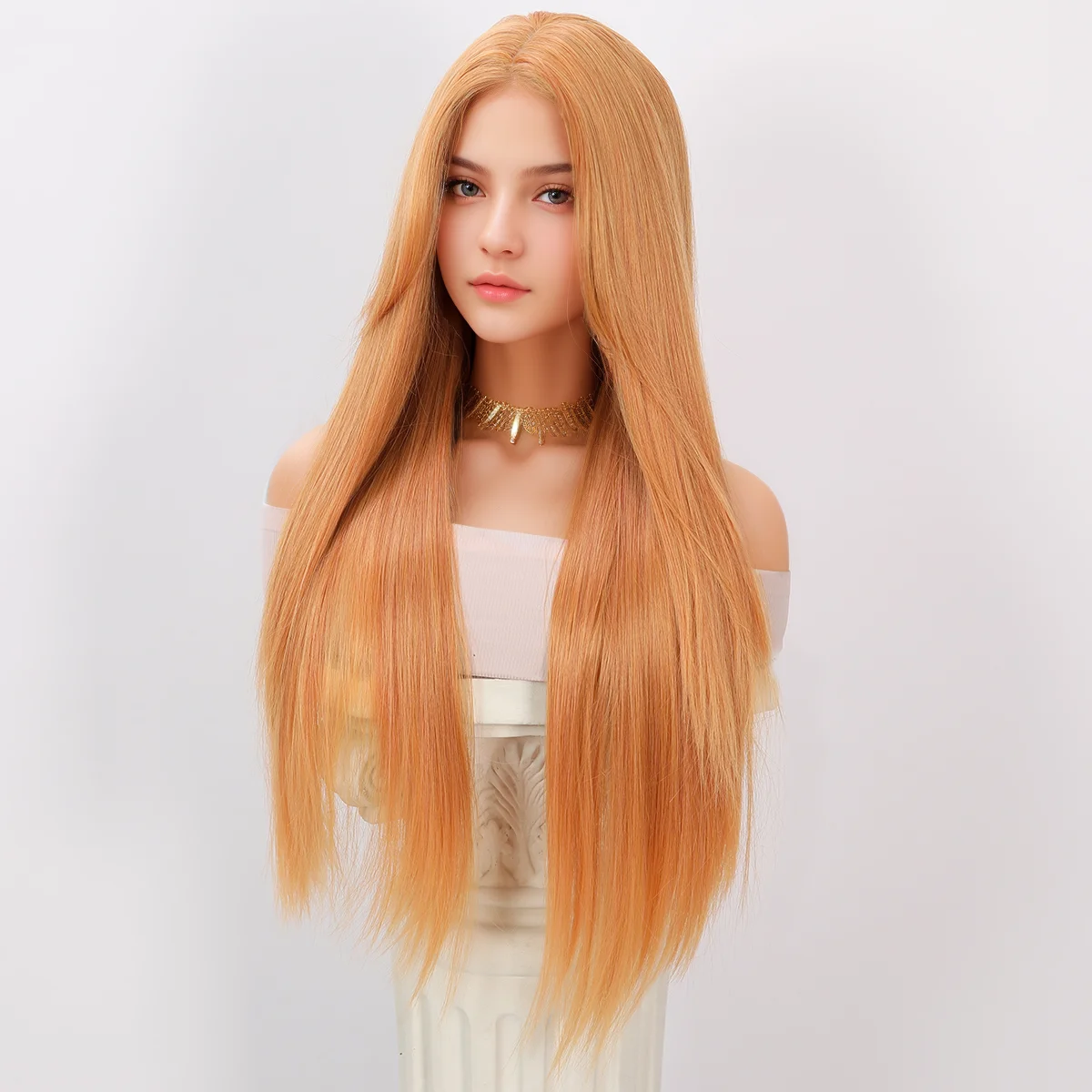 

Daily Long Orange Synthetic Fiber Wig With High Texture Straight Hair Orange Wig For Women's Natural Party Cooling Wig