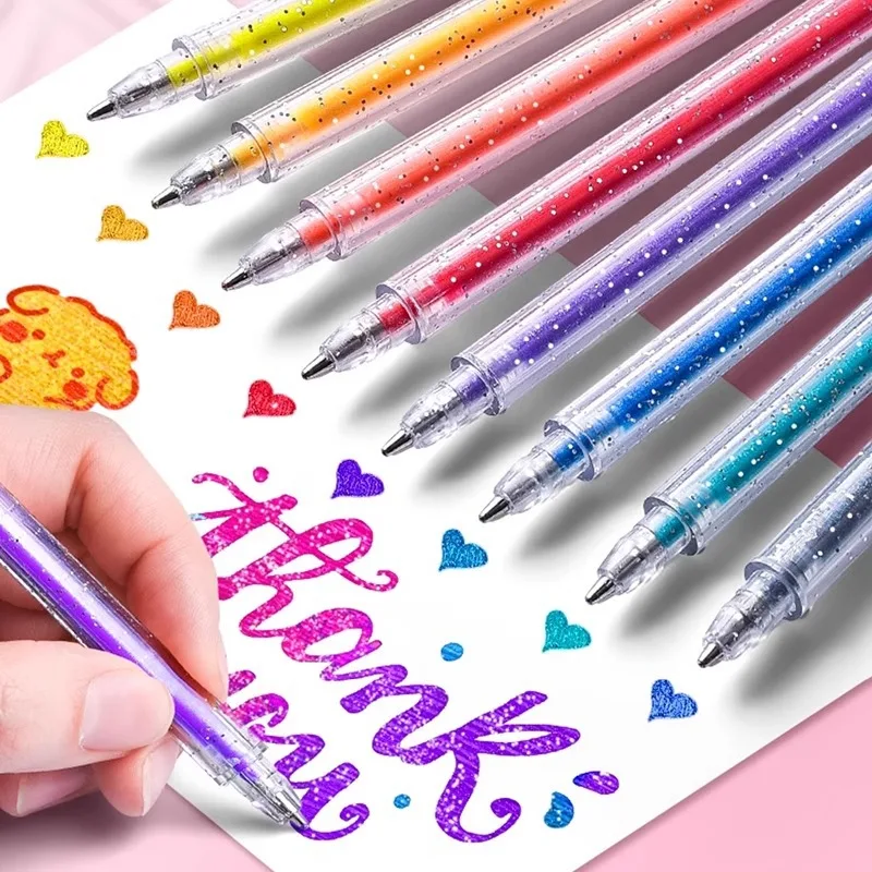 18/48pcs Glitter Gel Pens, Metallic Shine, Sparkling Sequins, 48 ​​Colors, Ballpoint Pens for Adult Coloring Books and Drawing