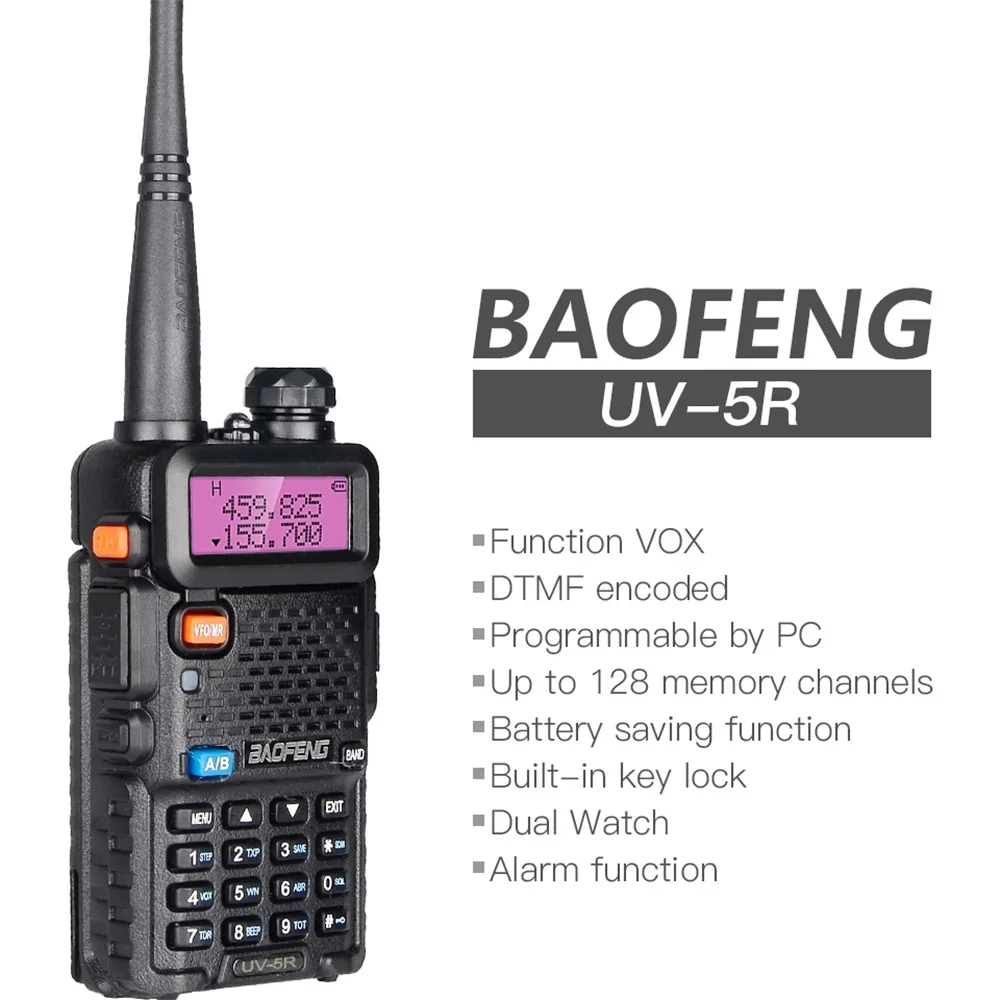 Baofeng-walkie-talkie portátil para exteriores, Radio bidireccional inalámbrica profesional, VHF/UHF, banda Dual, CB, UV 5R