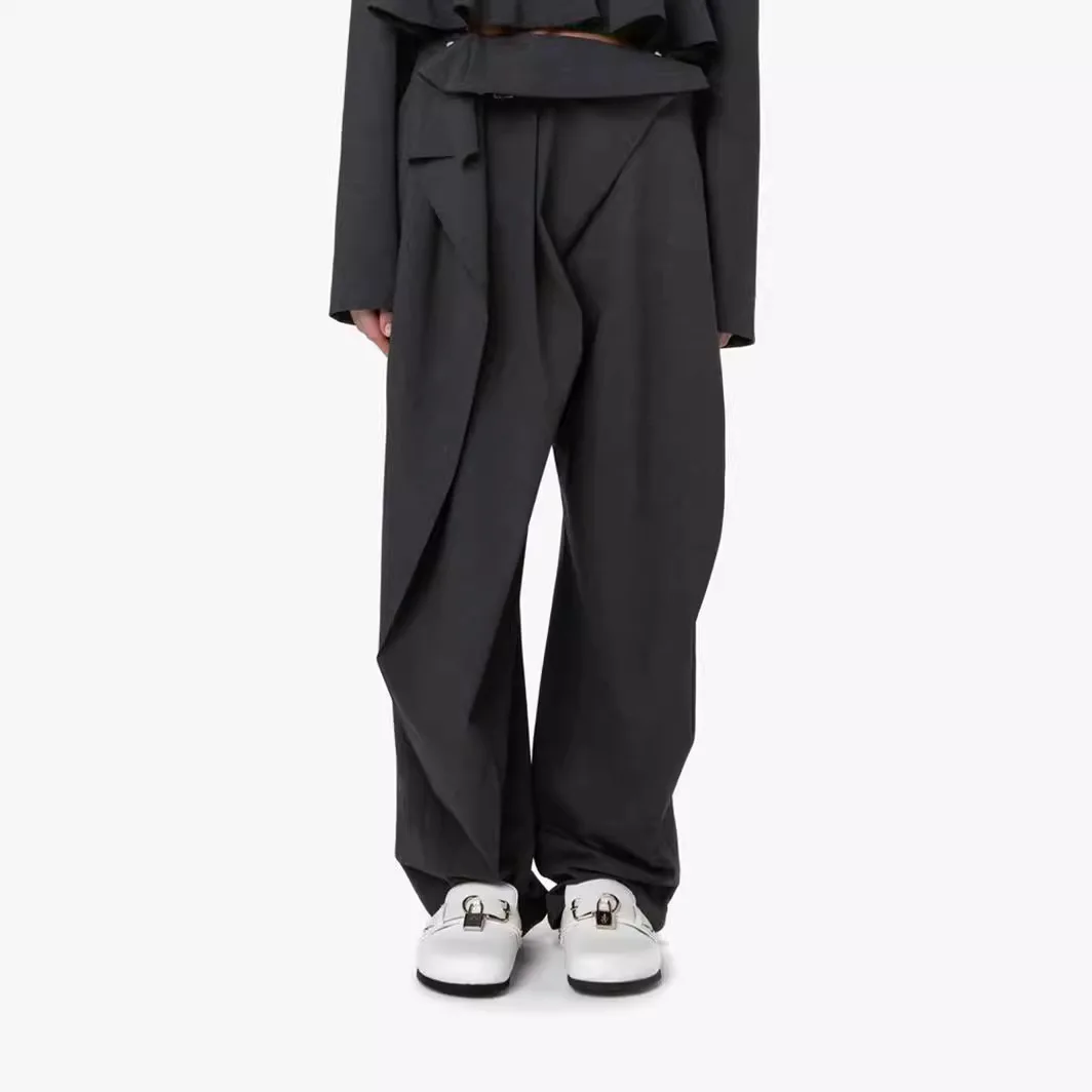 Harlan Lässiges Damen-Set, Frühling, Lotusblatt, Spitzensaum, kurzer Anzug mit Schnallenbund und Hose