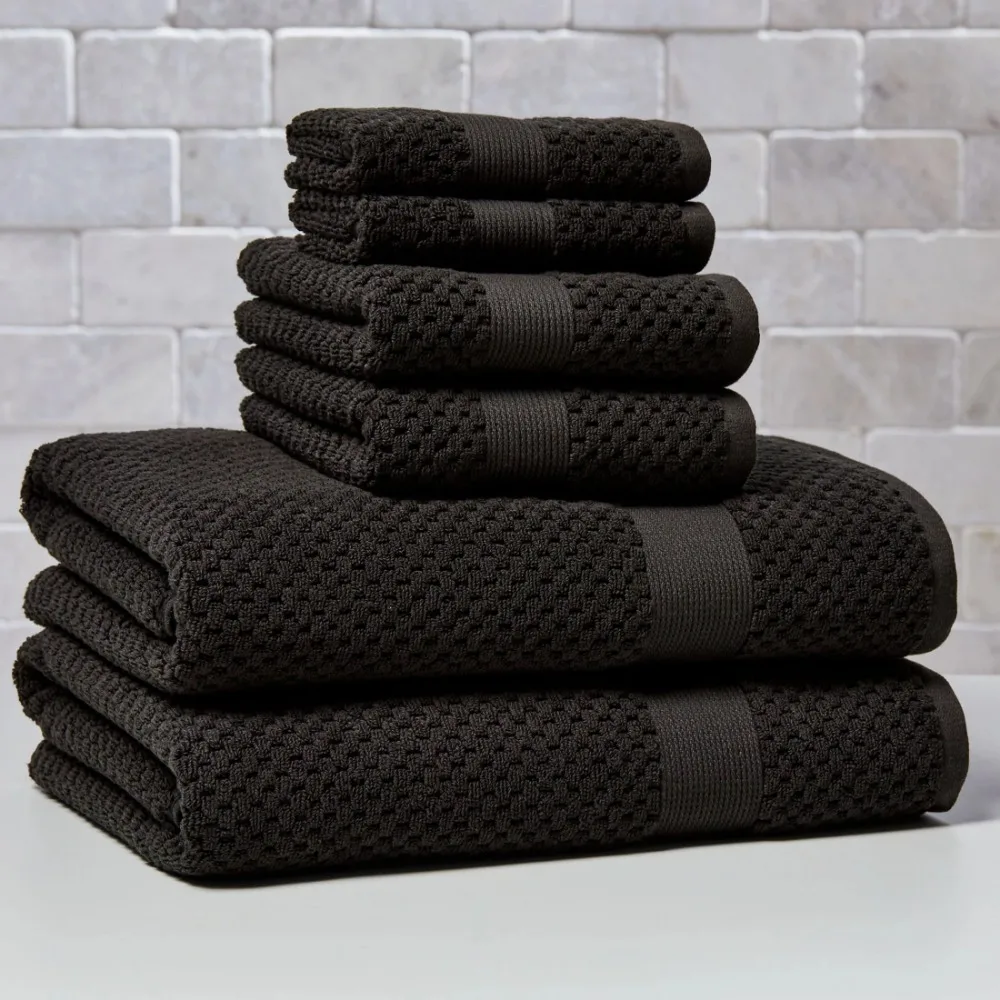 

Signature Soft Popcorn Texture 6 Piece Towel Set,Rich Black