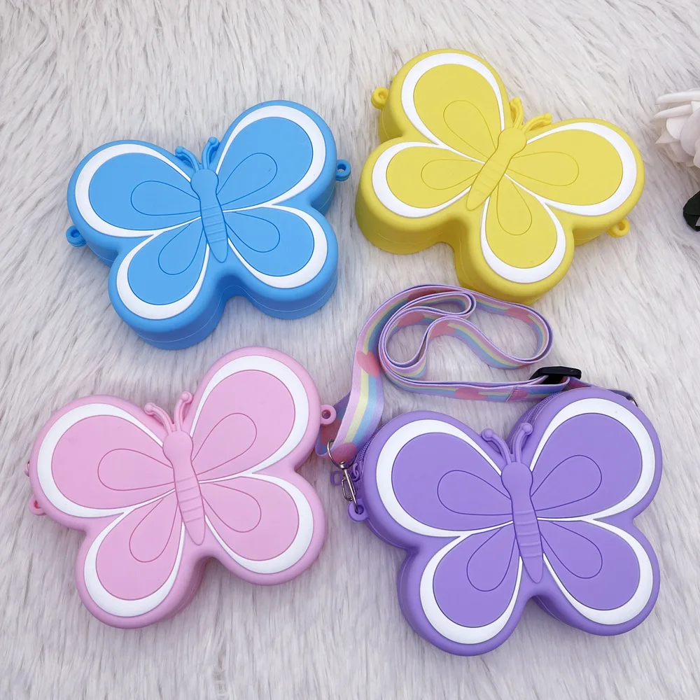 【Hot sales】Silicone coin purse Cartoon Butterfly Lightweight wear resistant girl gift Princess shoulder bag