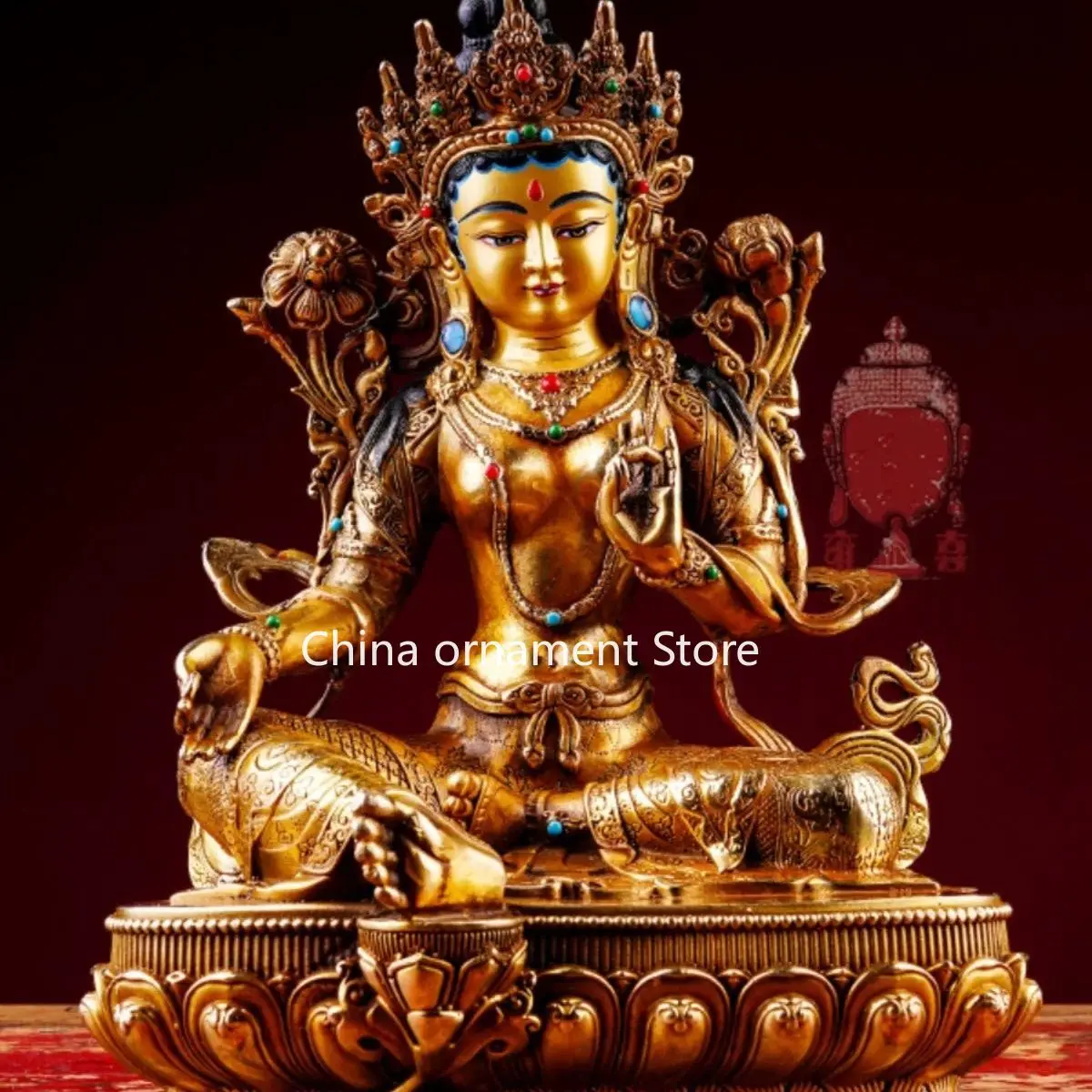 Yong Xi, Green Tara Buddha Statue Home Decoration Green Tara Ornament, Tibetan Legend, Green Tara One Foot