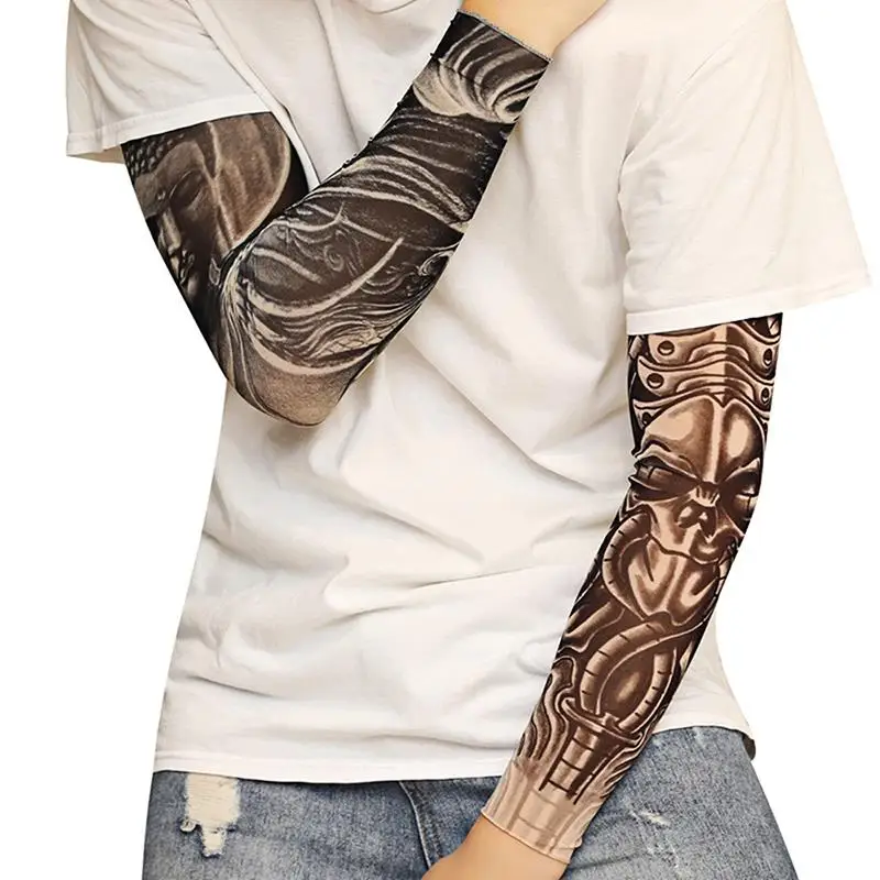 Manchon de tatouage d'été, 2 pièces, Protection UV, couverture de bras, manchette de cyclisme, Cool, respirant, soie glacée, Anti-brûlure, imprimé