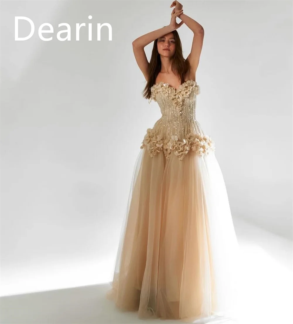 Customized Evening Dress Prom Gown Women Formal Dearin Strapless A-line Floor Length Skirts Tulle Fold Layered Bespoke Occasion