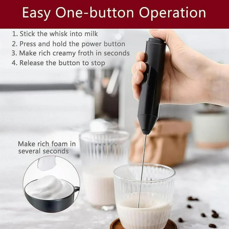 Efficient and Stylish Battery Powered Handheld Milk Frother with Stainless Steel Stand for Coffee and More - Convenient Drink Mi